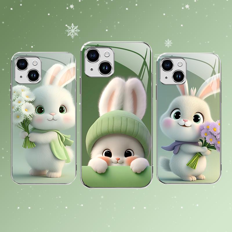 Cute Bunny Phone Case – Easter Spring Green Rabbit Design Cover for iPhone 14 — 975