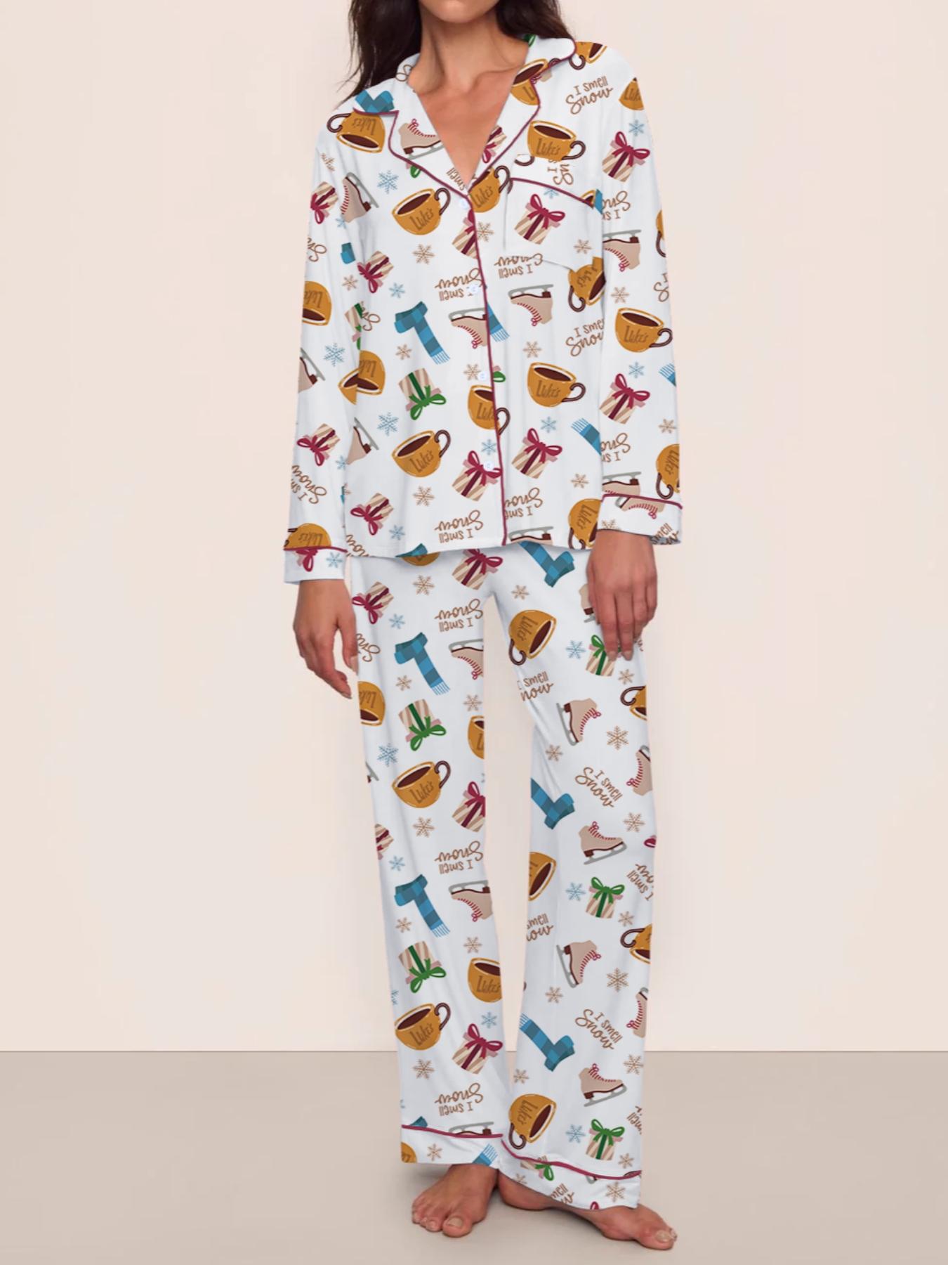 Christmas Pajamas Women's Christmas Pajama Set, Pjs, Pink Cozy Long Sleeve Top & Elastic Waist Pants, Fitted Winter Sleepwear, Perfect Holiday Gift, Gilmore Girl I smell snow, Mother daughter matching, Bookworm night, Coffee lover pajamas