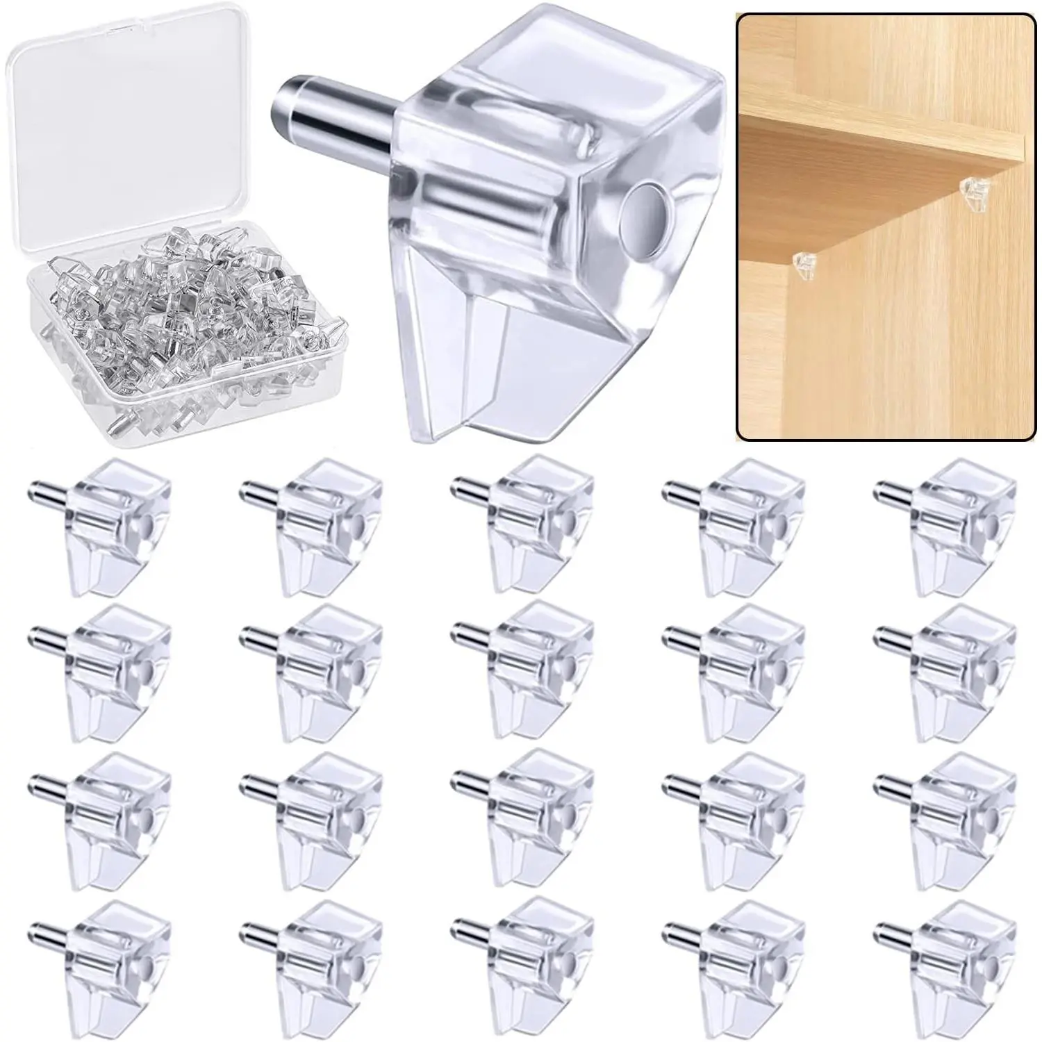 5mm Clear Plastic Shelf Support Pegs, Replacement Cabinet Shelf Pins, Locking Shelf Holder Pins for Kitchen Furniture and Bookshelves (20 Pieces)Gift