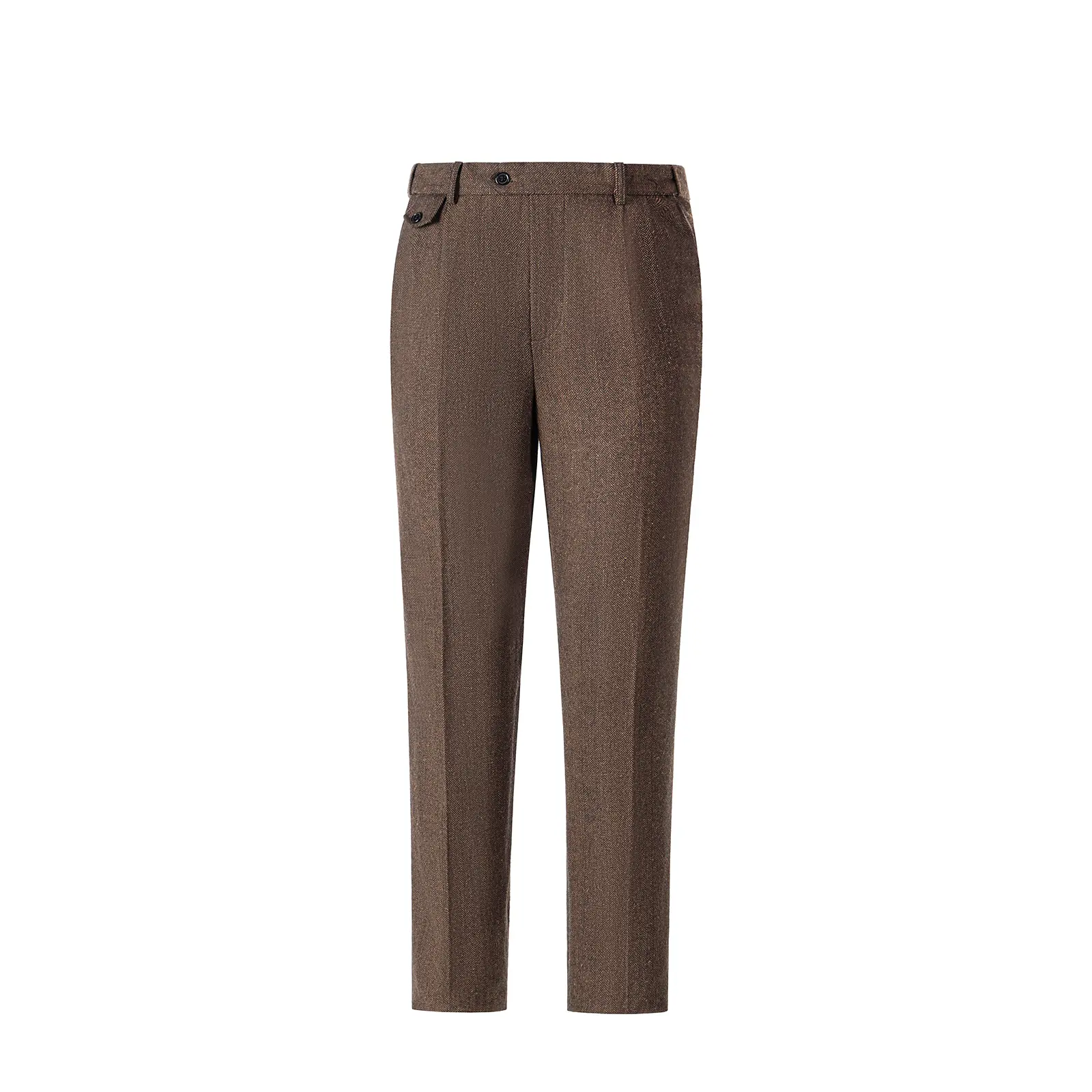 Men's Retro Herringbone Tweed Double Pleat Straight-Leg Turn-Up Cuff Trousers, Menswear Formal-Casual Gentleman Pants with Blazer Dress Fabric, Men's Clothing Vintage Clothing Boosted by Vintage Tweed Style Elevates Basics & Regular Fit Ease