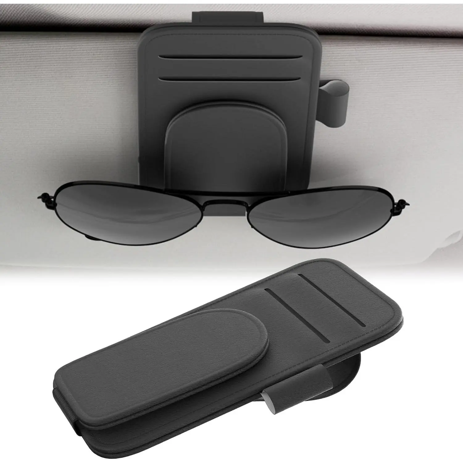 Sunglass Holder for  and  Sun Visor Organizer  Accessories | Sunglasses Holder Eyeglass Hanger Clip,  Sun Visor Ticket Card Holder Clip,  Leather Holder for  Visor