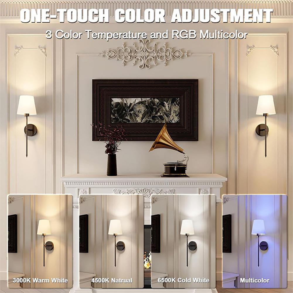 Black Paste-On Wall Light , Decorative Wall Light, Decorative Wall Lamp, RGB Rechargeable Bulb, Wireless Installation, Powered by 2000mAh Battery, Dimmable Ideal for TV Walls, Galleries, Bedrooms, Living Rooms, and Interior Decor