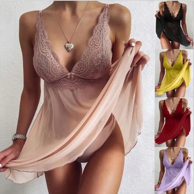 Women's Sheer Floral Lace Lingerie Set, Babydoll Nightgown with Adjustable Suspender Straps and Panty, Plus Size Sleepwear for Romantic Nights, Lingerie For Women, Night Gown For Women