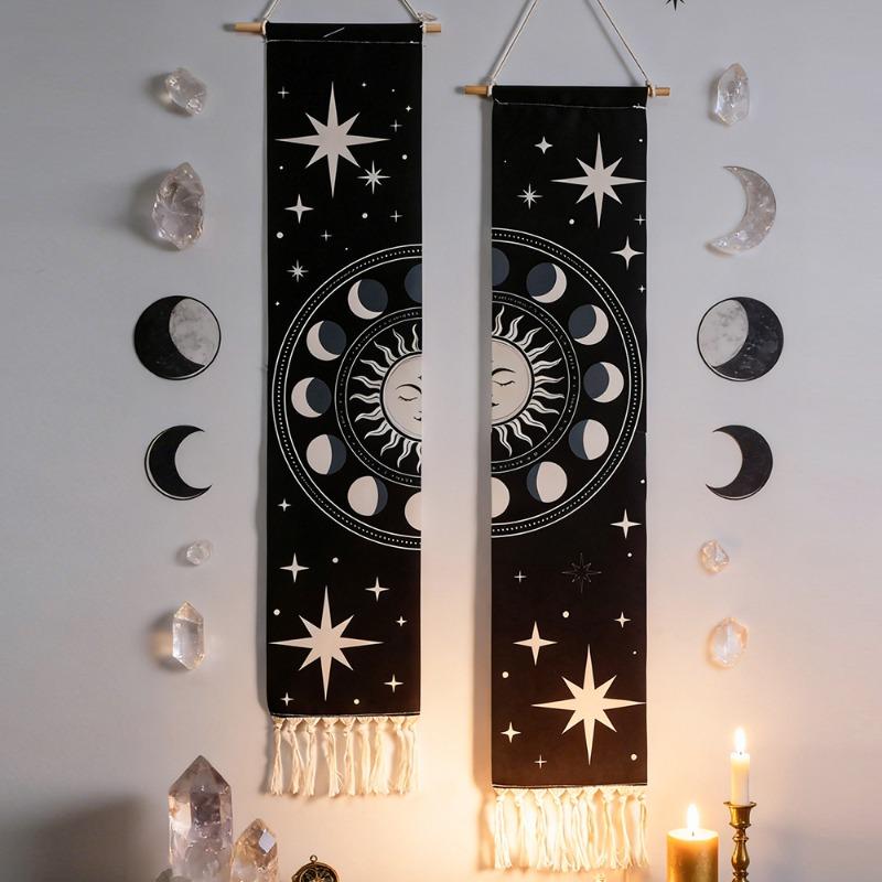 Bohemian creative print pattern fringed craft tapestry minimalist studio living room background wall decoration