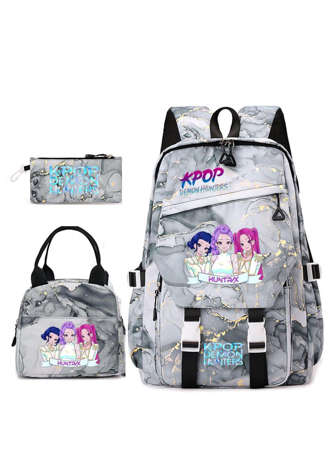 3pcs  Women's backpack kpop witch hunting group large capacity backpack zipper closure fashionable and versatile casual backpack personality trend suitable for students to go to school, campus travel, work commuting women's backpack