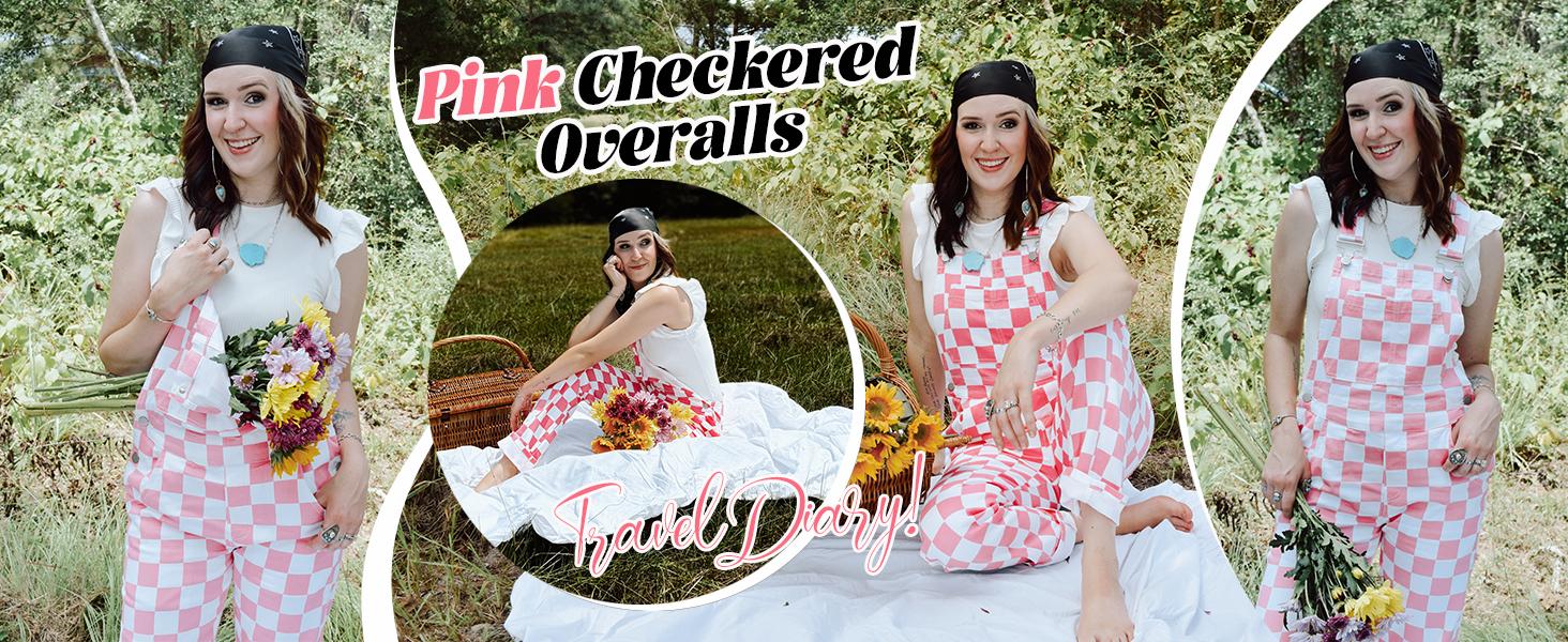 ODEFOU St. Patrick's Day Checkered Overalls for Women Stretch Plaid Print Football Game Outfit Fashion Jean Jumpsuit Cute Denim Bibs Coveralls Sleeveless Clothes Spring Fall Winter Festival Vibes Womenswear