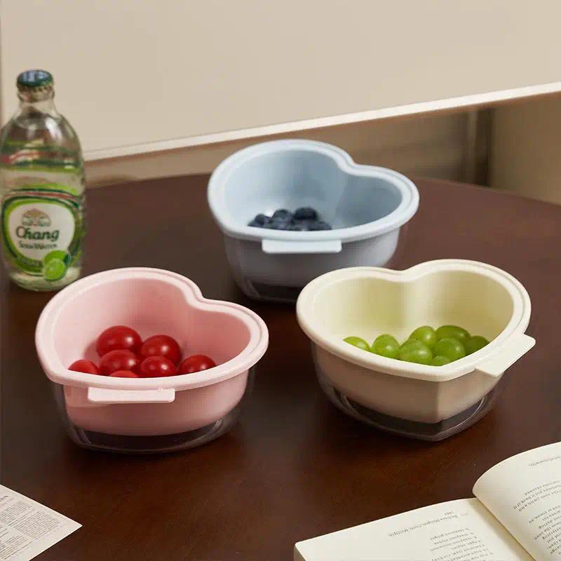 Heart-shaped Fruit Drain Basket Cute Cartoon Kitchen Drain Basket Household Vegetable Washing Basin Storage Basket