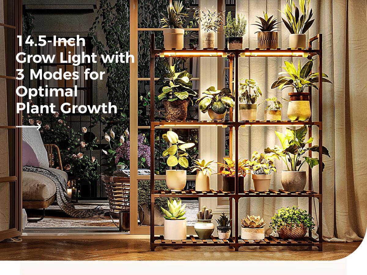Bamworld 4-Tier Wooden Plant Stand with Grow Lights for Indoor Plants - Large Flower Holder Rack for Patio Living Room Balcony - Carbonized Eucalyptus Wood, Durable & Sturdy, Easy Installation Bamworld 4-Tier Wooden Plant Stand with Grow Lights for Indoor Plants - Large Flower Holder Rack for Patio Living Room Balcony - Carbonized Eucalyptus Wood, Durable & Sturdy, Easy Installation