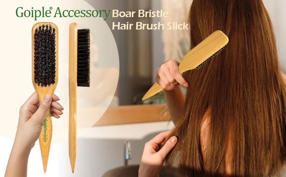 【Spring Glow-Up】Boar Bristle Hair Brush Slick Back for Sleek Ponytail Bun & Smoothing Baby Hairs - Soft Medium Brush for Men & Women Natural