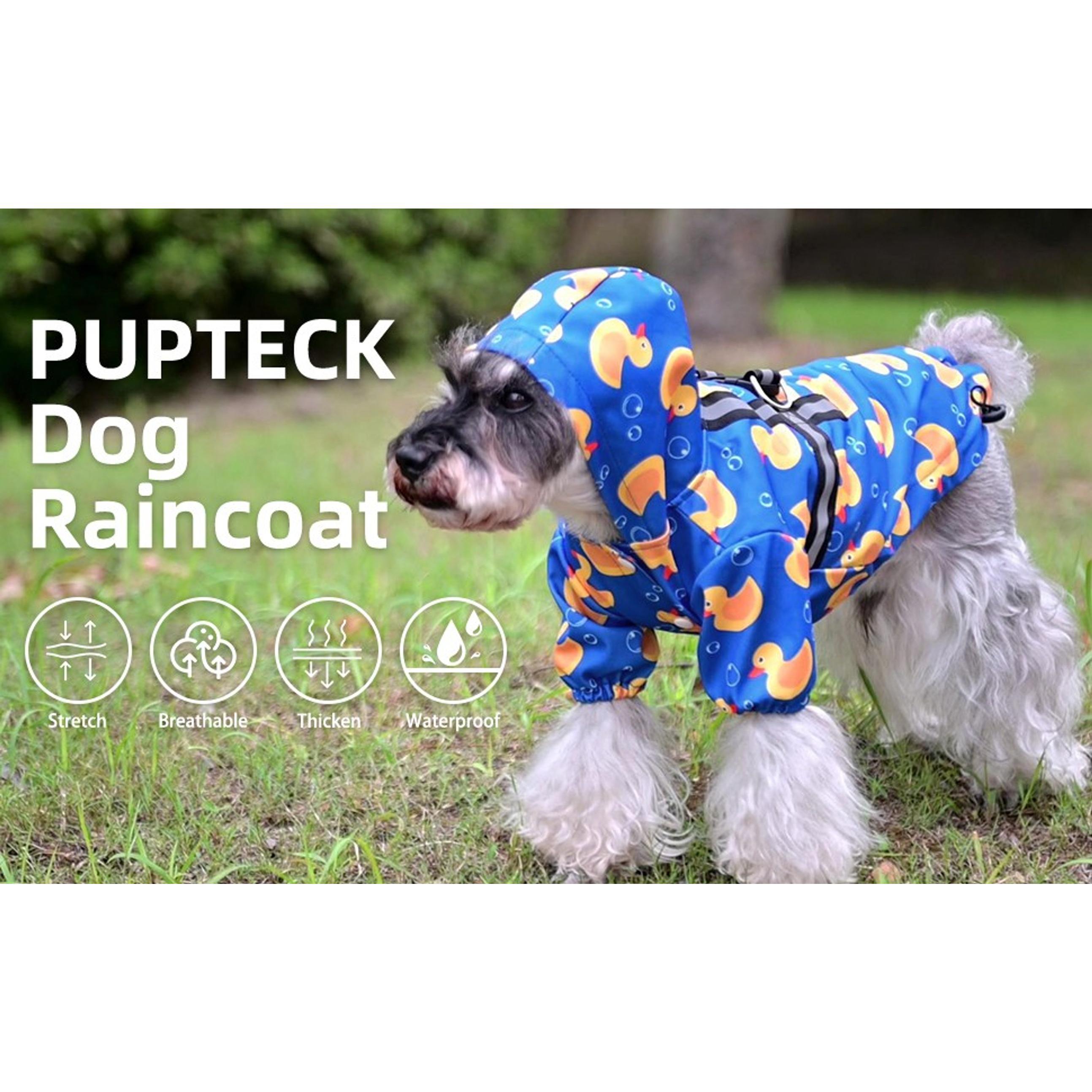 Weatherproof Dog Rainwear Poncho Vest - Waterproof, Built-in Hood & Harness, Reflective, Duck Print, Size M for Rainy, Snowy Days