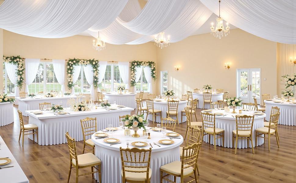 Stretchy Polyester Fitted Tablecloth - 1 Pack Washable Overlay Table Cover for 4/8FT Rectangle, Square Tables, Classic Modern Elegant Decoration, Home & Festive Party Supplies for Holiday Events