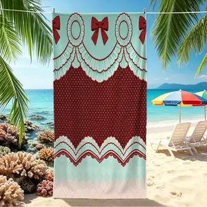 Retro Coquette Bow Print Beach Towel, Vintage Lace & Polka Dot Pool Towel, Quick-Dry Absorbent Camping Towel, Bath Towel Blanket for Girls & Teens, Aesthetic Kawaii Style, Lightweight Sand-Resistant, for Summer Beach, Pool, Travel & Home Use