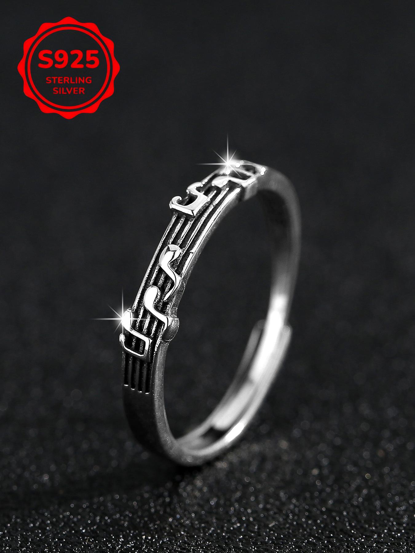 Creative Music Note S925 Silver Ring, Vintage Musical Staff Design, Adjustable Couple Finger Ring, Perfect Gift for Lovers