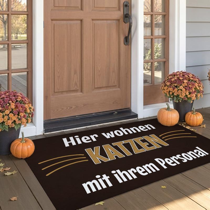 Velvet washable and soft, Whiskered 'KATZEN' text, humorous, playful, Suitable for living rooms, bedrooms, and dining rooms for furniture decoration aesthetics, welcome door mat, anti-slip rubber backing