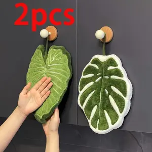 SleekHush 2Pcs Soft Microfiber Leaf-Shaped Finger Towels with Hanging Loop, Absorbent Towels for Bathroom Decoration, Ideal Easter Gift for Indoor Recreation Use