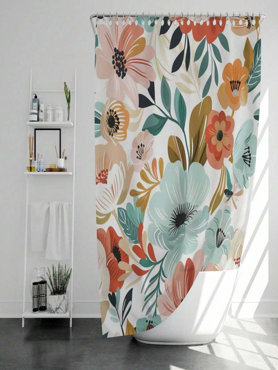 1pc Flower & Plant Patterned Bathroom Shower Curtain Waterproof & Mildew Resistant For Bathroom/Powder Room Home Bathroom Decor Fall Decor Bathroom Accessories Back To School