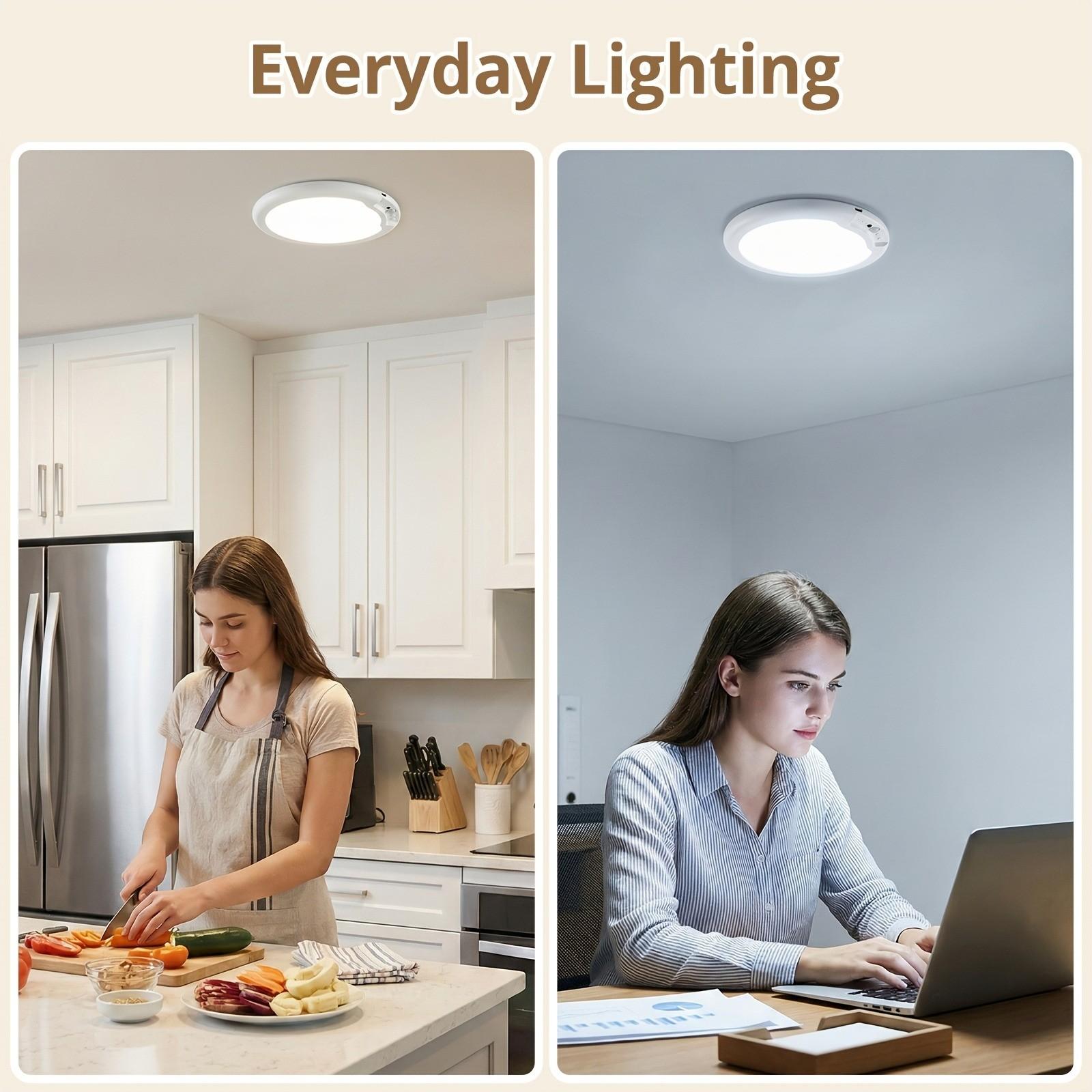 Rechargeable Motion Sensor Ceiling Light with Remote Control, Modern Night Lights - Magnetic Design Wireless Ceiling Light Powered by batteries for Closet, Shower, Stairs, Hallway, Porch, Patio, etc., versatile usage, easy to install
