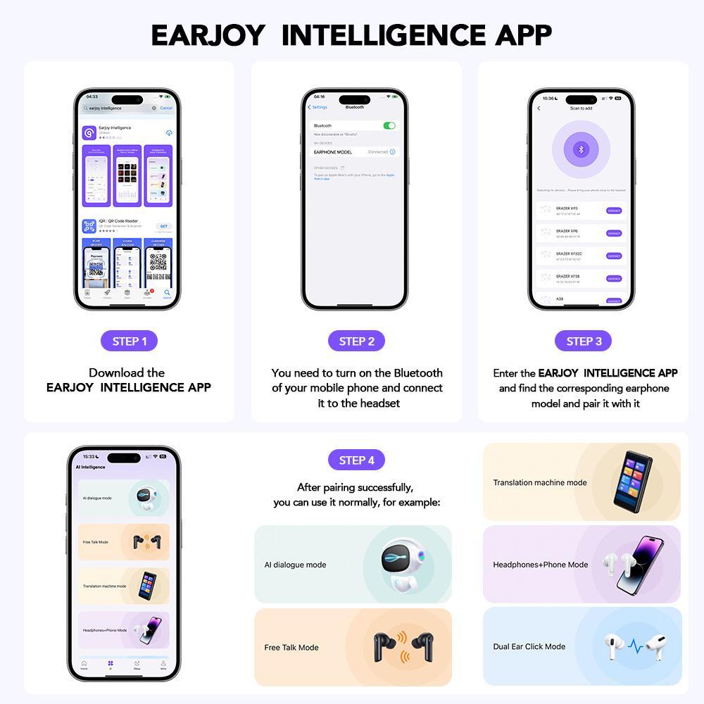 MINISO MS162 Wireless Translation Earbuds with APP Stereo Headset Built-in Microphone Headphones Bluetooth 5.4 Headset 30 Hours Long-lasting Battery Life High-quality Sound Earphones Suitable for Gym Running Exercise