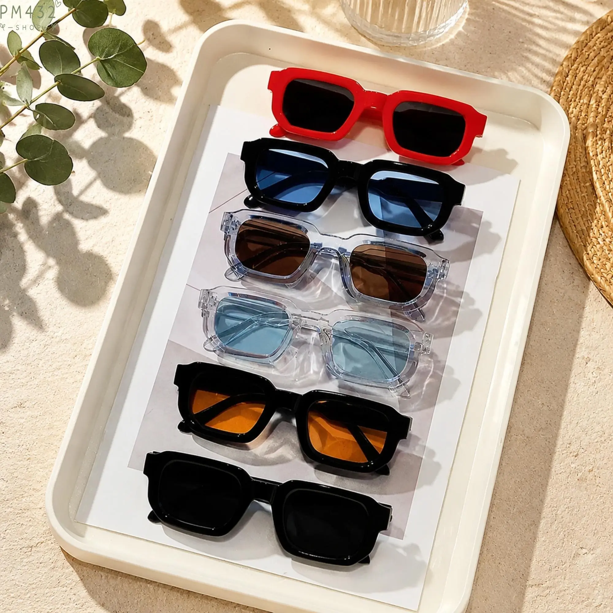 6 Pack Vintage Rectangle Sunglasses for Men & Women, Trendy Retro Square Frame UV400 Protection Glasses, Fashion Casual Eyewear Set, Stylish Y2K Inspired Shades for Beach Travel Driving Outdoor Wear & Daily Accessories