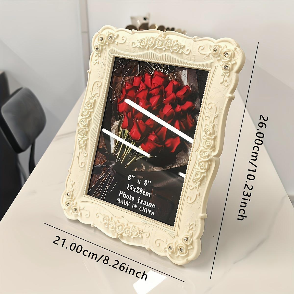 8 Inch Vintage Picture Frame with Rose Flower Design, Vintage Frames for Tabletop or Wall Display, Elegant Design with a black velvet backing, Horizontally or Vertically Use, Photo Frame for Home Decor Wedding