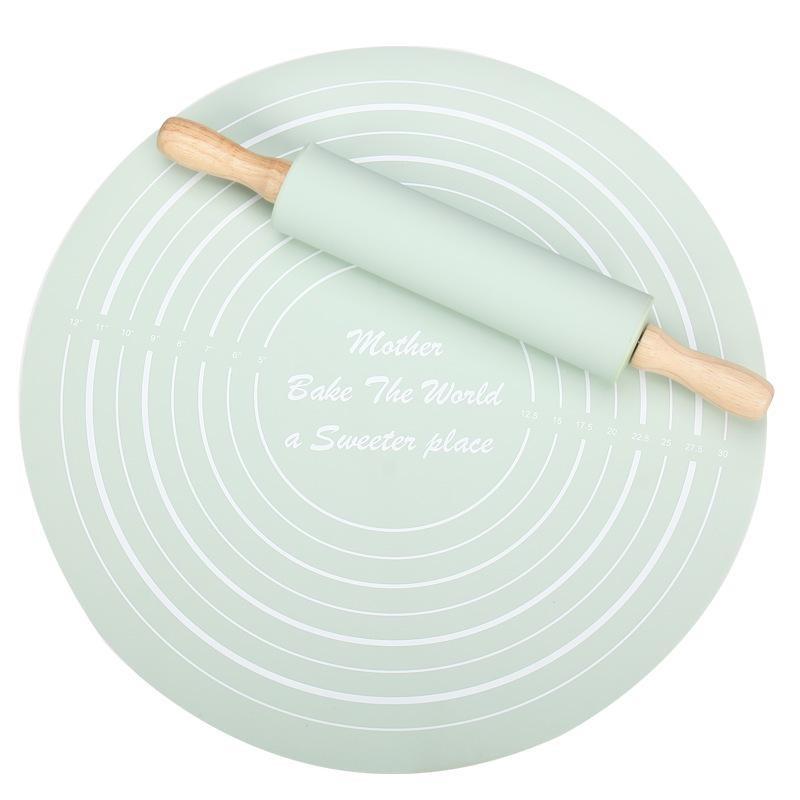 Silicone Rolling Pin & Baking Measuring Mat, 2 Counts Including 1 Non-stick Pastry Mat and 1 Dough Roller, Baking Tool