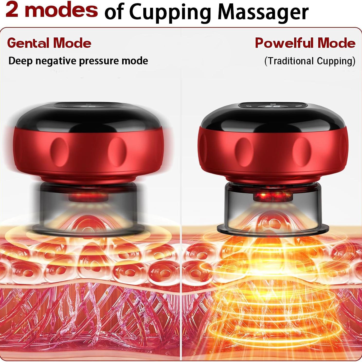 Smart Cupping Massager, Red Light Cupping Set with 2 Modes, Electric Cupping Kit with 12 Levels Heat & Suction, Full Body Relaxation Tool for Arm Neck Shoulder Back Leg