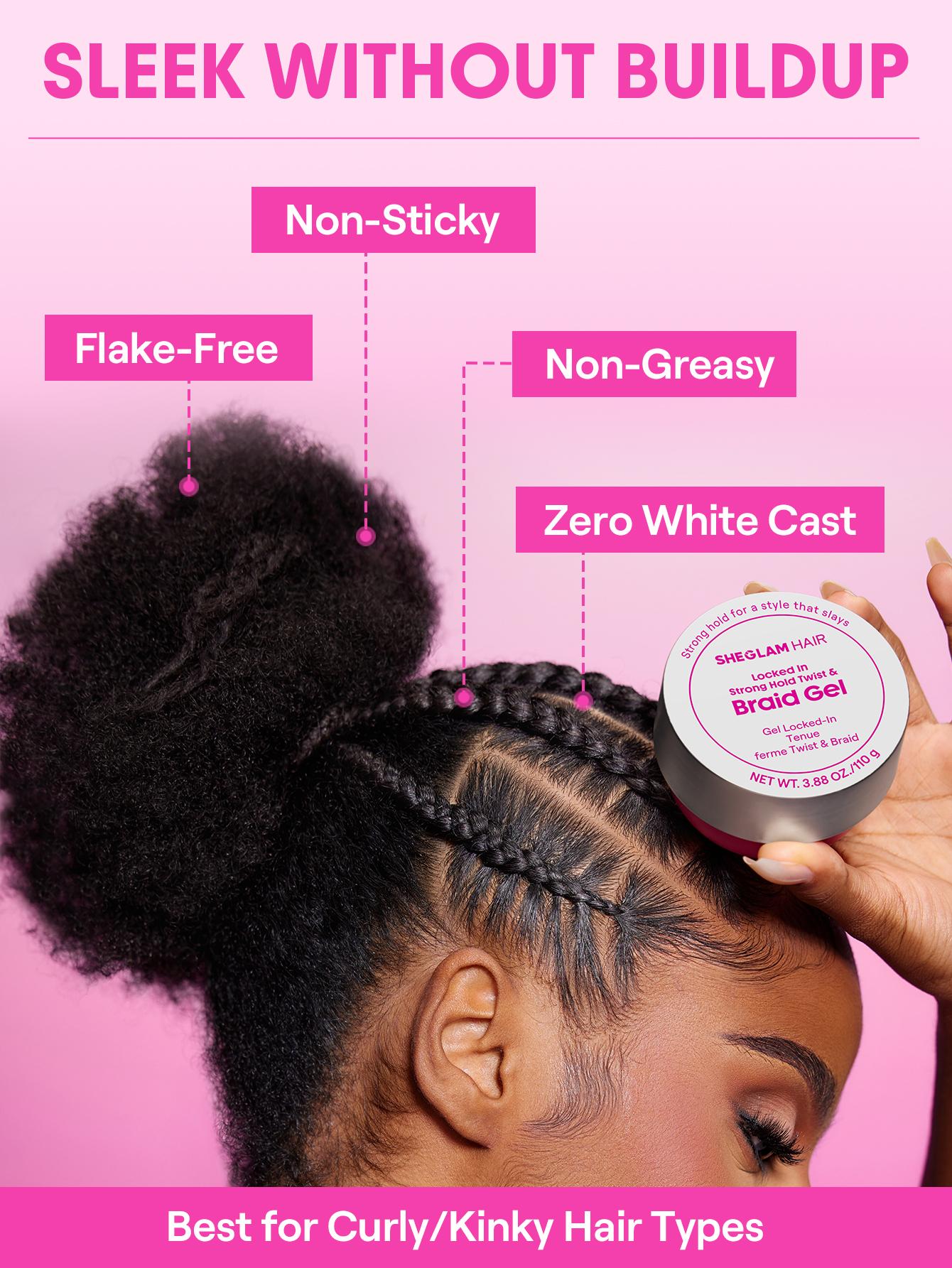 SHEGLAM HAIR Locked in Strong Hold Twist & Braid Gel,Wax Strong Hold Non-Greasy Hair Styling Gel,No Flake No Whitening & Water Resist Ant,Yummy Cranberry Scent,Enriched With Castor Oil,Coconut Oil And Shea Butter-Effortlessbeauty-Hairhack- Coachella