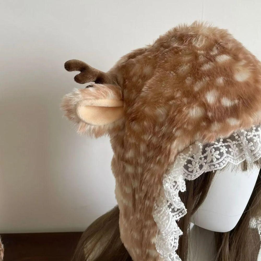 Faux Fur Lace Winter Hat Performance Costume Thicken Reindeer Furry Boots Socks Cover Leg Warmers Chrismas Gifts Ear Protection