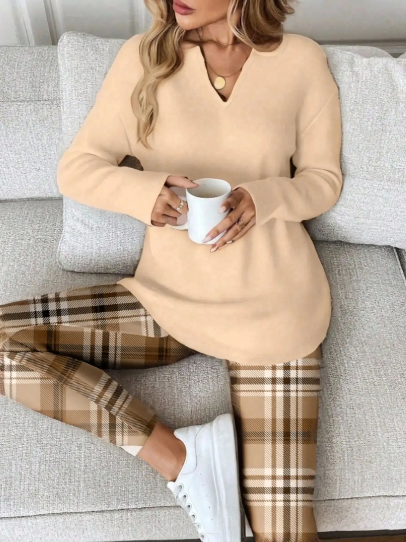 【Black Friday】2pcs/Set Women's Long-Sleeve T-Shirt and Leggings, Spring/Autumn/Winter Work-From-Home Outfit, Comfortable 2-Piece Homewear and Lounge Set for Women, Pajama Set