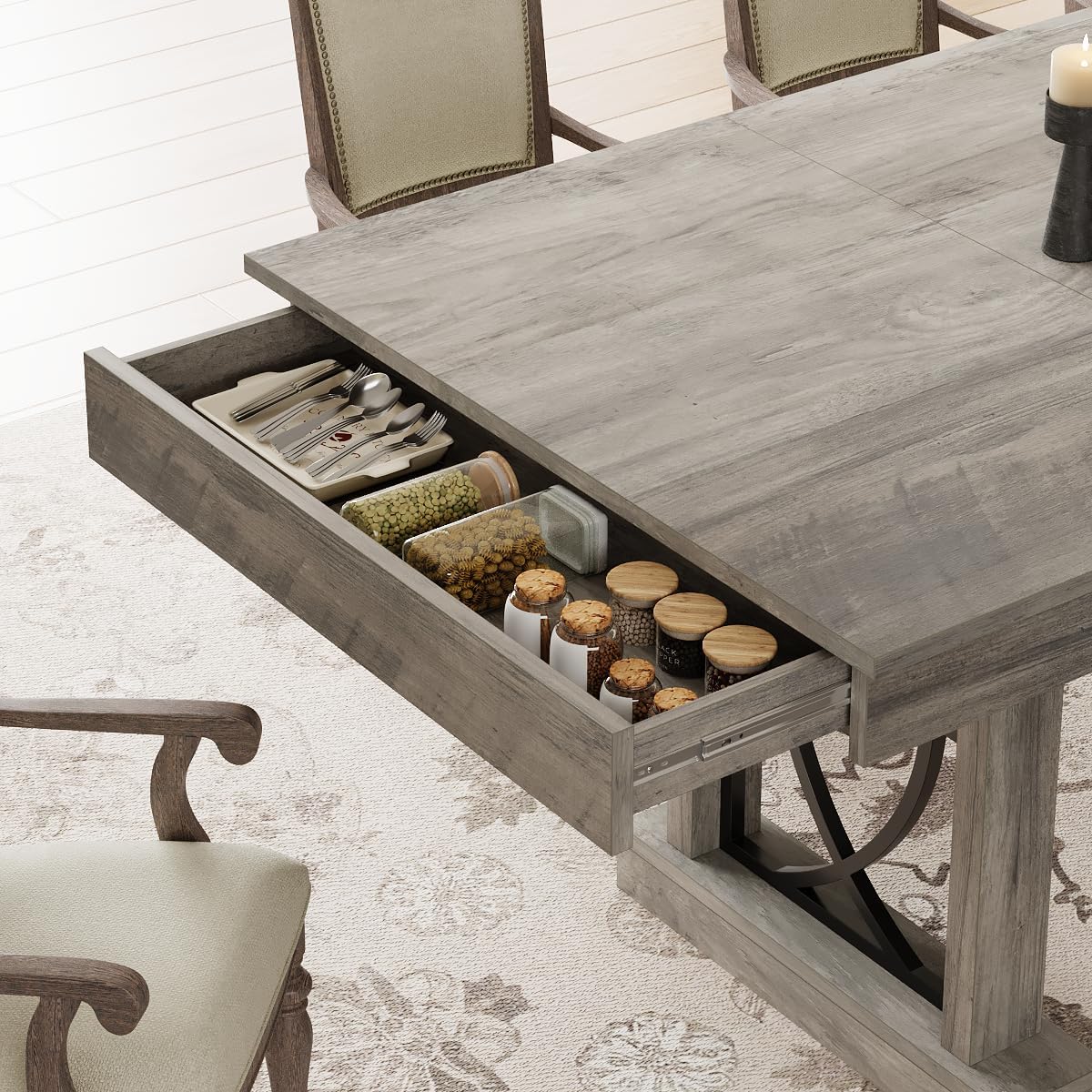 【 only Table 】71-Inch Rectangular Dining Table with Two Drawers, Wooden Kitchen Table w/Large Tabletop & Sturdy Frame, Large Dining Table for 6-8 with Double Pedestal, for Dining Room, Office