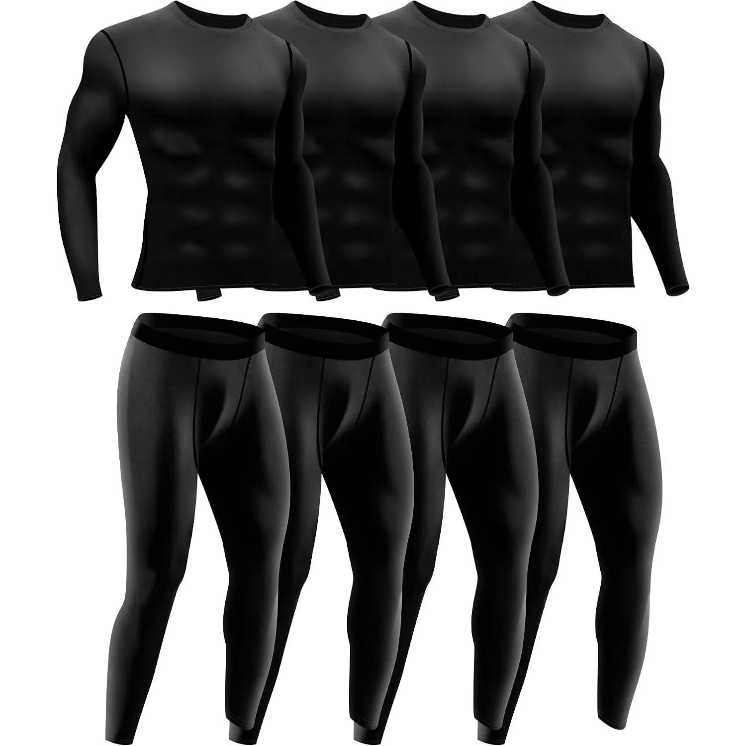4 or 6 Set Men's Compression Shirts Pants Long Sleeve Athletic Workout Baselayer for Men Running Gym Training