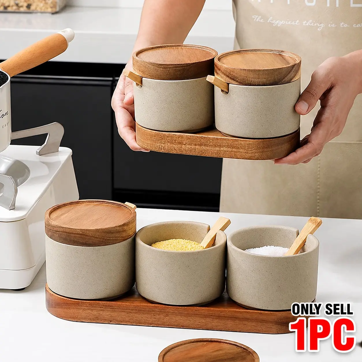 2 Piece Set Spice Jars, Mini Seasoning Storage Rack, Kitchen Condiment Containers, Ceramic Salt Shakers, with Lids and Mini Spoons