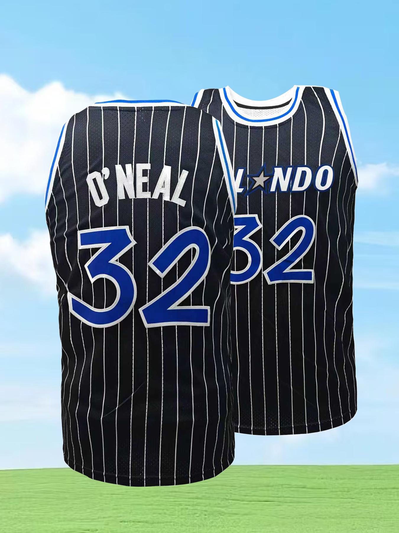 Men's #32 Striped Basketball Jersey, Loose Fit Breathable Sleeveless Vest, Embroidered Unisex Stylish Jersey for Training, Competition & Casual Wear, Jersey Top, Sportswear Top