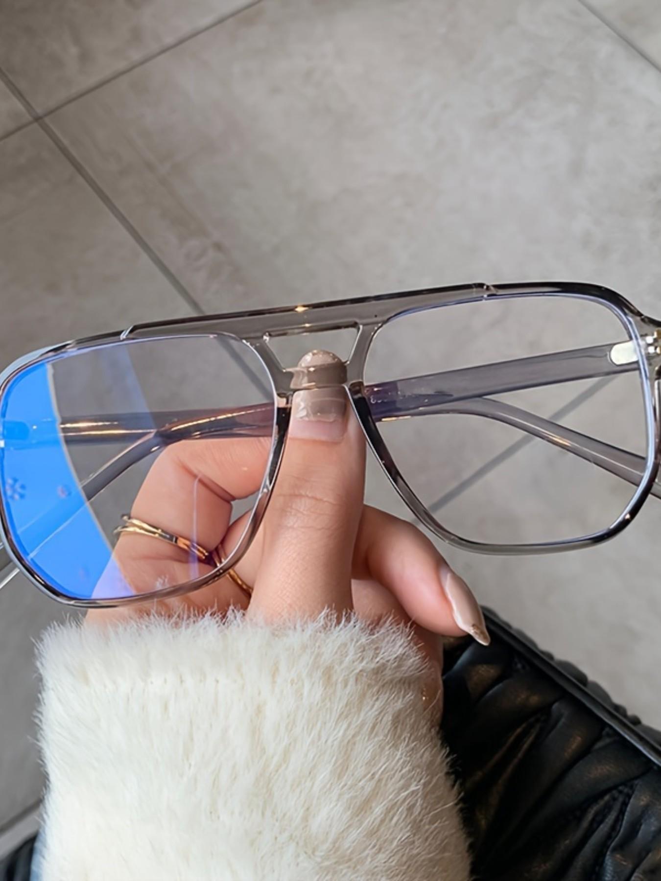 Double Bridge Large Frame Glasses, Full Rim Fashionable Academic Style, Trendy Plain Lenses, Party Hip Hop Punk Eyewear