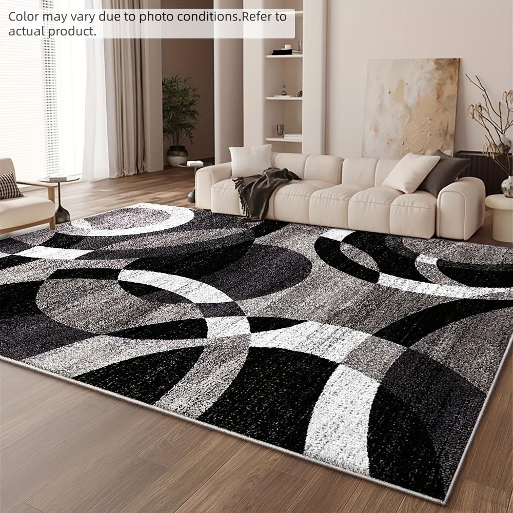Abstract Rectangular Ring Rug: HD Printed, Double-Locked Edge, Machine-Washable, Non-Slip. Ideal for Home Rooms & Christmas Gifts, Modern Geometric Pattern Rug
