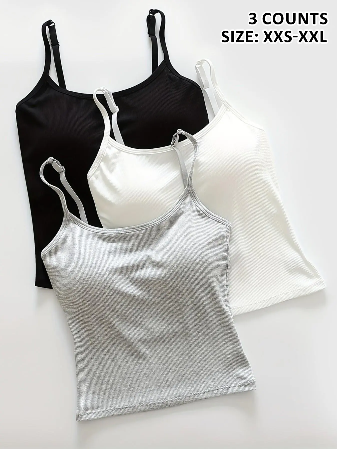 Women's Camisole with Pads, Adjustable Straps, High Stretchy, Slim Fit, Casual Style, Solid Spaghetti Strap Camisole for All Seasons