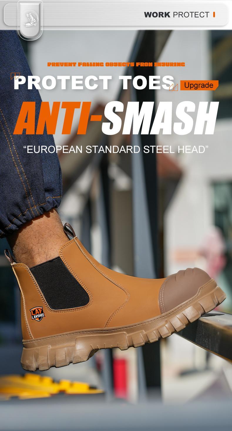 Brown Steel Toe Safety Shoes Unisex, Lightweight Anti Slip Work Shoes, Splash Resistant, Smash Proof and Puncture Proof for Kitchen, Restaurant and Food Service Work