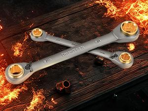 #SpringGlowUp DURATECH Anti-slip 4-in-1 Reversible Ratcheting Box Wrench Set, Double Box End, SAE, 2-Piece, 5/16, 3/8, 7/16, 1/2 & 9/16, 5/8, 11/16, 3/4-Inch, CR-V Steel, Nickel Plated, with Rolling Pouch