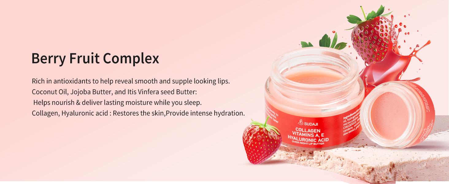 Lip Mask with Hyaluronic Acid - Overnight Butter Balm - Moisturizer for Very Dry Lips Skincare Collagen Comfort Moisture Hydrate Hydrating Moisturizing