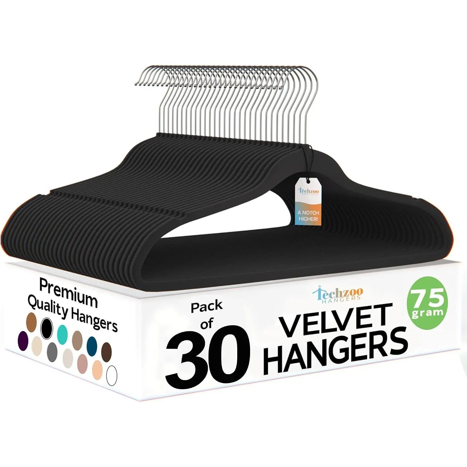 Premium Velvet Hangers 30 Pack Ultra Thin Non Slip Adult Felt Space Saving Suit Hanger for Closet Heavy Duty Coat Pants Jackets Dress Hangers 360° Swivel Hook Hold Upto 10 lbs Black