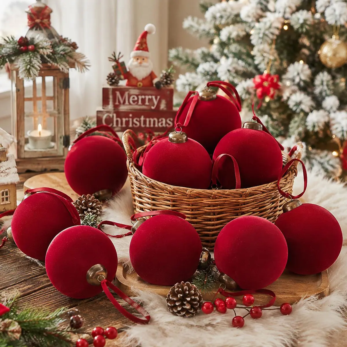15Pcs Velvet Christmas Ornaments Burgundy Christmas Decor Flocked Christmas Balls Christmas Tree Bows Multicolor Christmas Decorations for Xmas Tree Wall Front Door Porch Home Holiday Wedding Party Christmas Gifts Navidad Decoración
