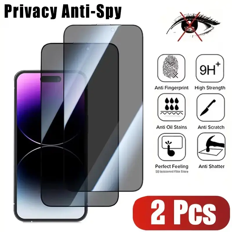 2pcs Tempered Glass Privacy Screen  Protector Speaker Dustproof Anti-Stain Full Screen Coverage Tempered Glass Privacy Screen Film Compatible with for iPhone 17/17 Pro Max/17 Air/16 Pro Max/16 Plus/16 E/15/14/13 Pro Max/13/12 11 Pro Max X XR XS Max, Acces