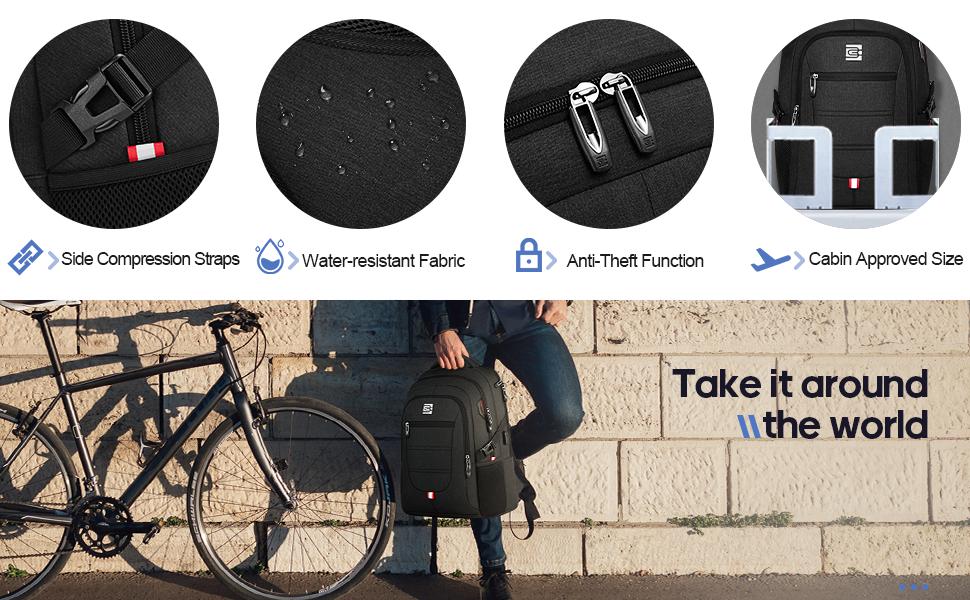 Bruno Cavalli Laptop Backpack #8381 for Men & Women, Durable Waterproof Polyester with USB Charging Port College Bookbag Work Daypack Quick Access Front Pocket Breathable Mesh Back Panel Travel Essentials Carrier Space