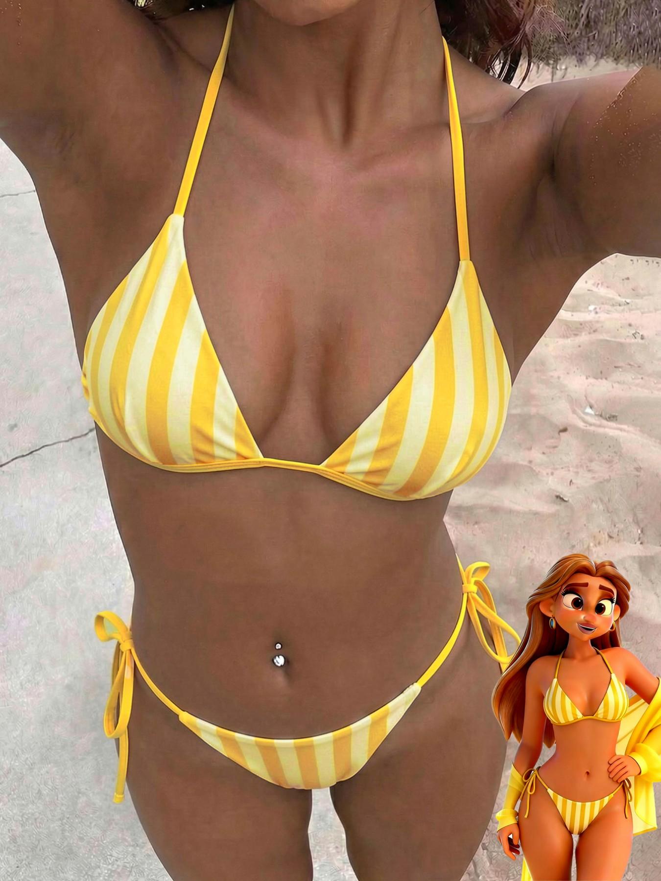 Women's Sexy Fashion Two-Piece Swimsuit, Summer Beach Bikini Set, Random Print, Casual Style, Polka Dot Pattern, All Seasons, Stripe Bikini