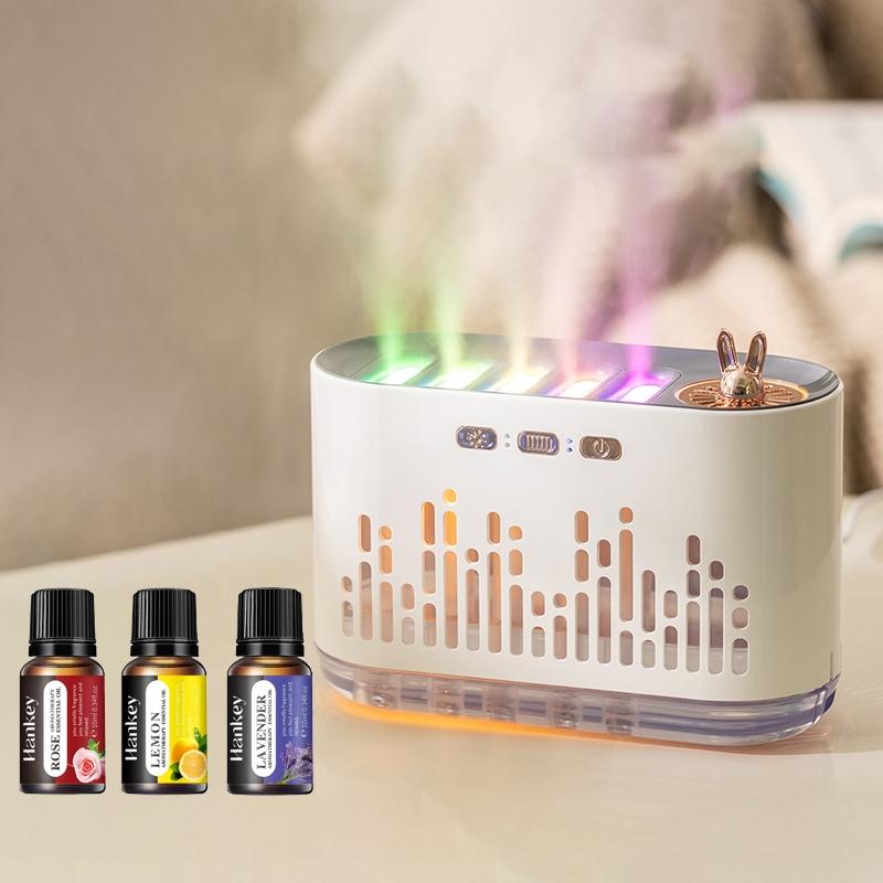 Music Sensor Humidifier Diffuser with Colored Flame and Sound Spray, 700ml, USB Powered Humidifier, with Aromatherapy Essential Oils, 7-Color LED Auto-Off, Timer, for Bedroom, Home Office, Fragrance Machine