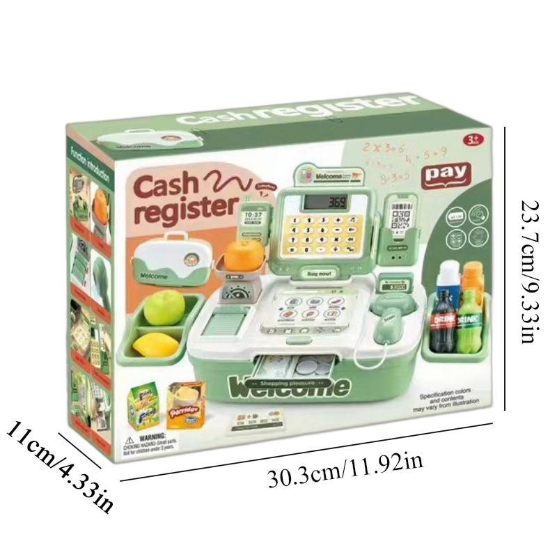 Simulation Cash Register Toy, Supermarket Cash Register Toy with Scanner & Coin & Bank Card & Food, Pretend Play Toy for Kids