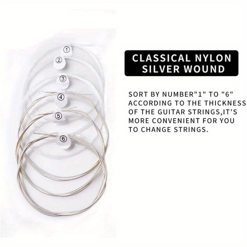 6pcs/set Classical Guitar Strings Set Plating Super Light Classic Guitar Clear Nylon Silver Strings Silver Plated Copper