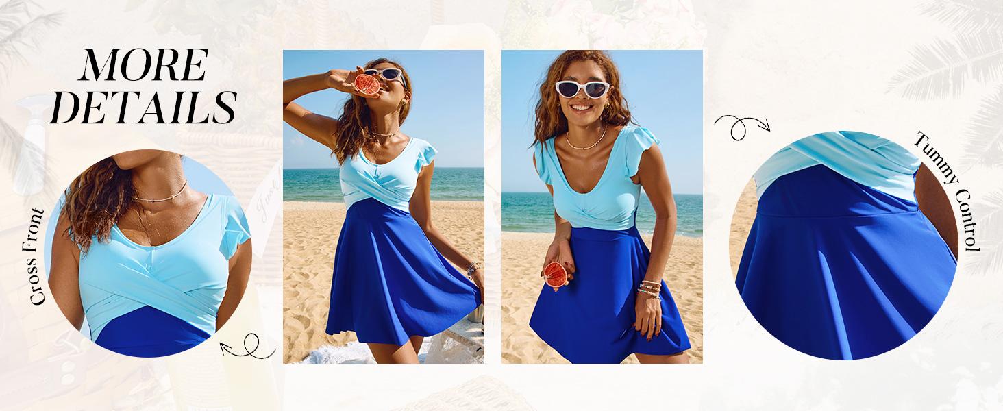 【S-2XL】Tummy Control Tankini Swimsuits for Women V Neck Swimdress Modest Swim Dress Bathing Suit with Boyshorts Outdoorfun 【S-2XL】Tummy Control Tankini Swimsuits for Women V Neck Swimdress Modest Swim Dress Bathing Suit with Boyshorts Outdoorfun