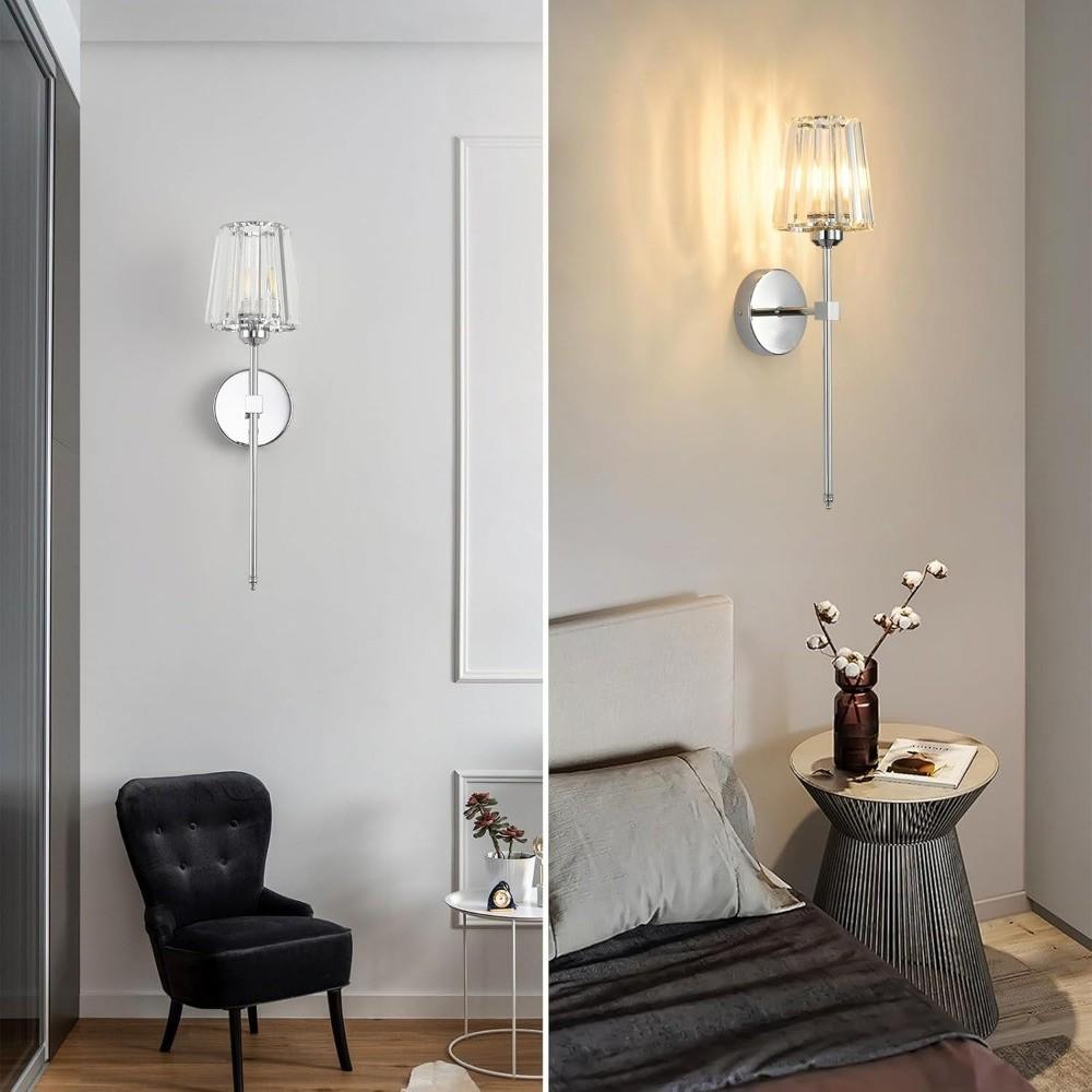 2-Pack Rechargeable Wall Lamps, Crystal Shade, RGB Bulb, Remote Control, Adjustable Light, Ideal for Bedroom, Living Room, Kitchen, Hallway, Entryway