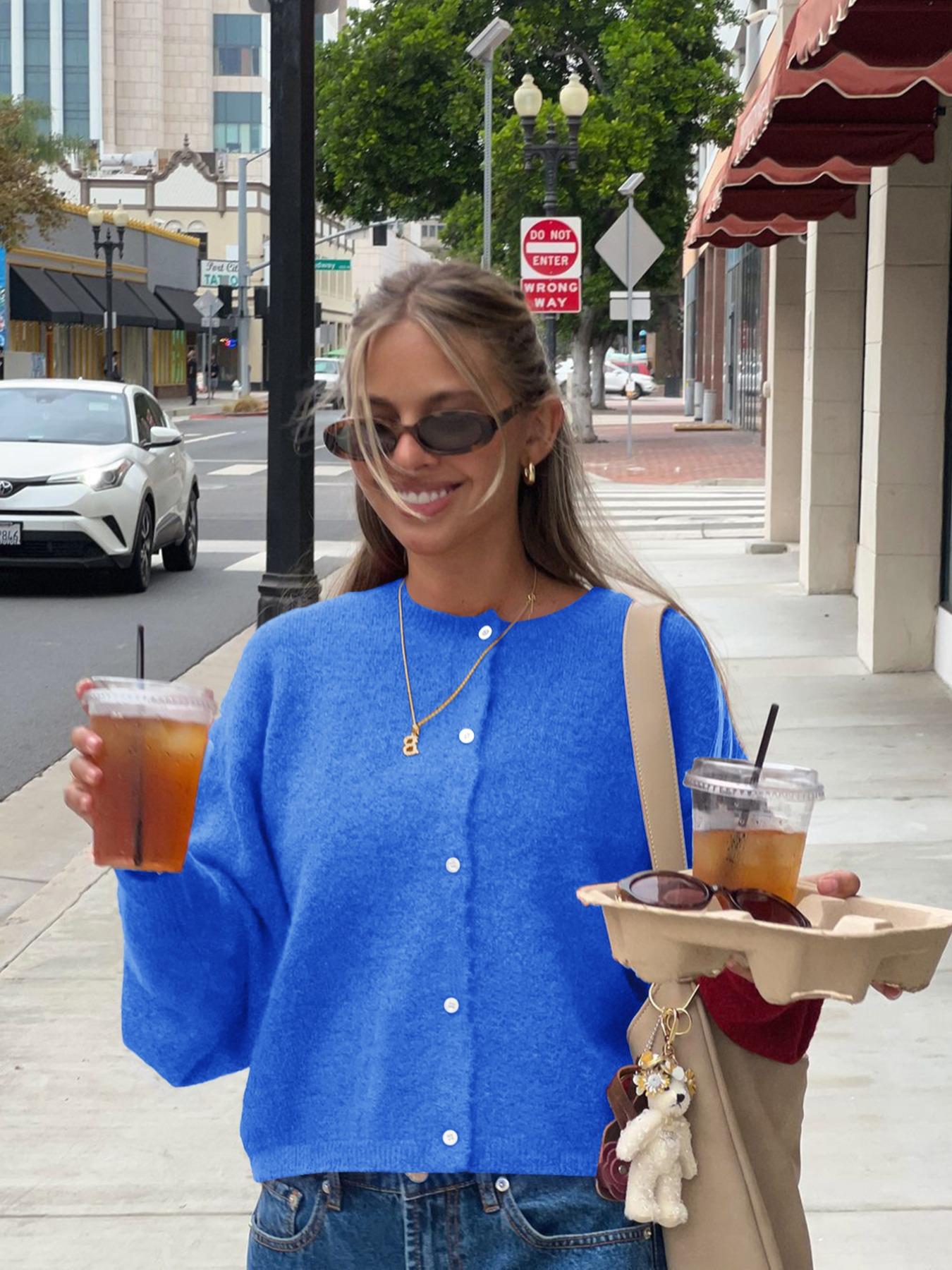 Women's Casual Fitted Sweater Jacket, Knitwear, Plain Knit Outerwear for Fall & Winter, Comfortable Moderate Fabric, Stylish Commute Wear